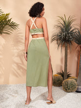 VCAY Contrast Trim Cut Out Crisscross Split Thigh Cami Dress